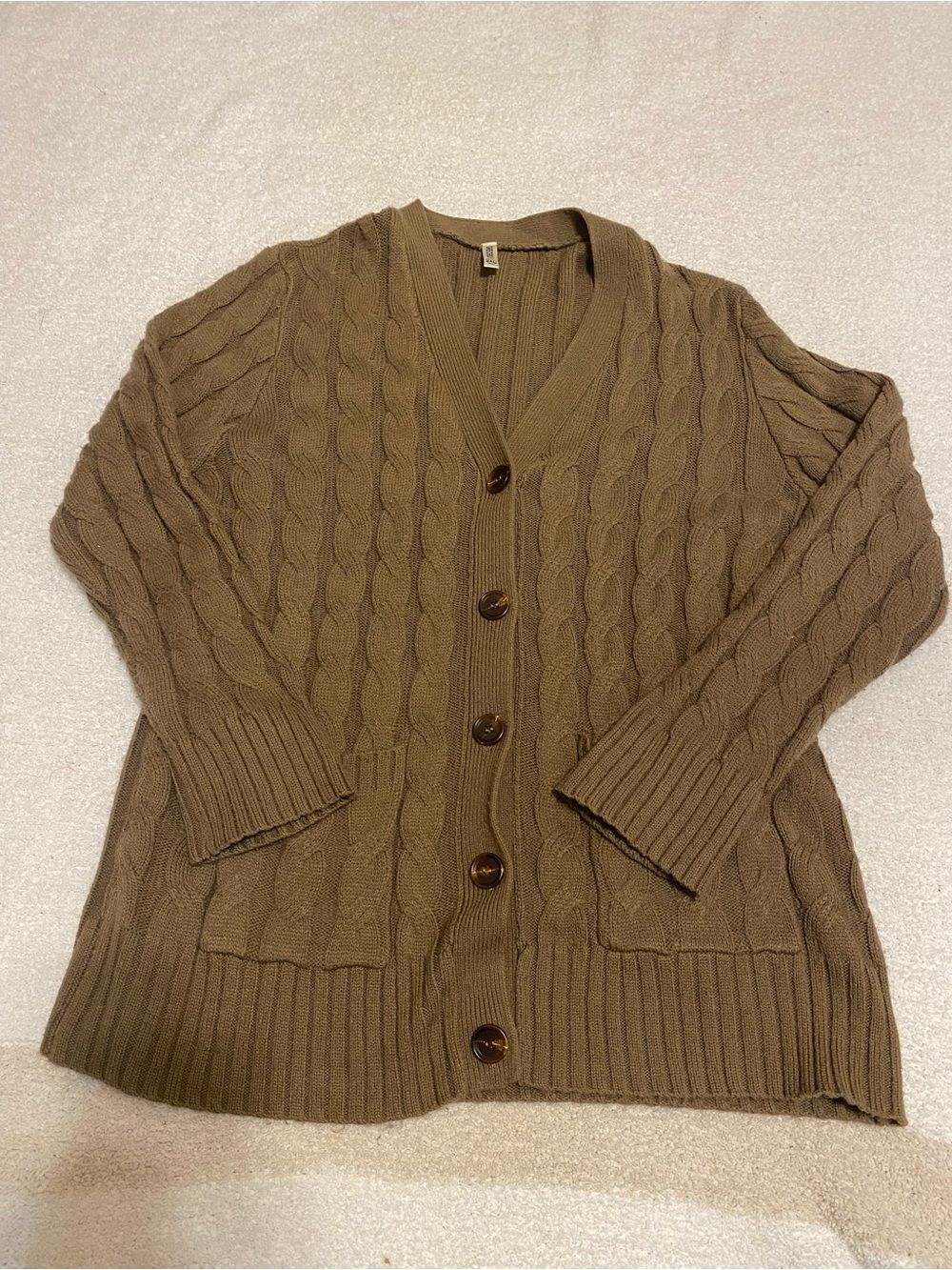 Classic Cable Knit V-Neck Cardigan - Brown